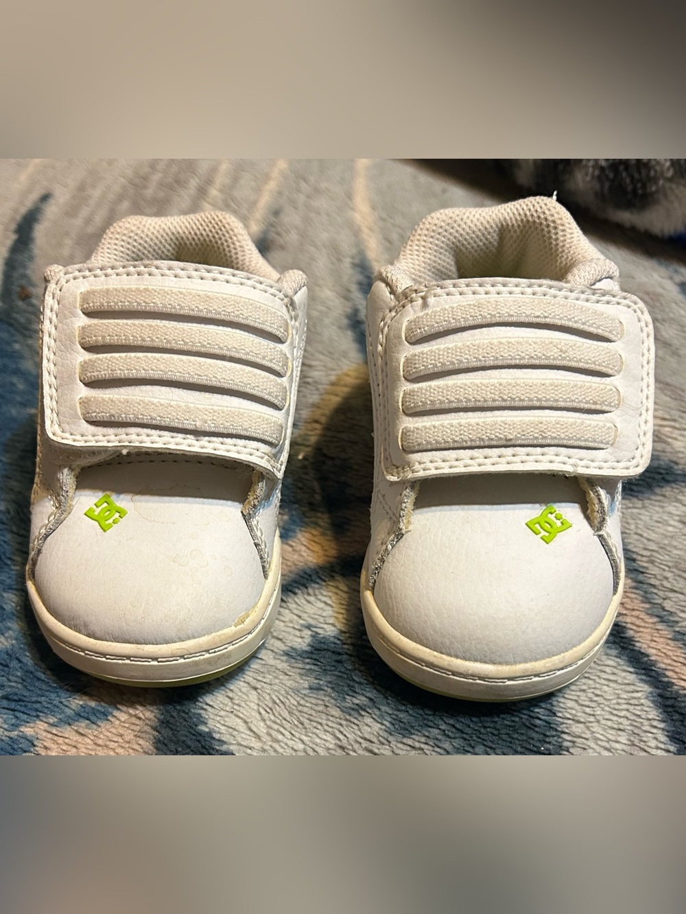 DC Kids White Sneakers with Neon Green Logo